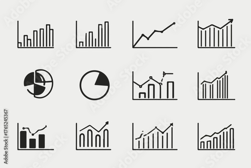 Verschiedene Diagramm- und Grafiksymbole für Datenanalyse und Geschäftswachstum