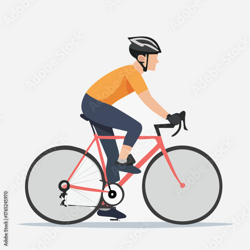 Minimalist flat vector silhouette of a cyclist on a racing bike, black shape on white background