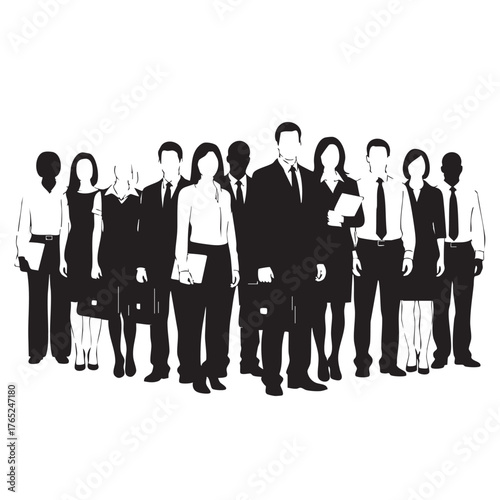 Diverse Business Professionals Group Standing Together with Briefcases and Documents Representing Corporate Workforce and Collaboration