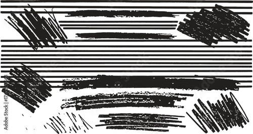 Vector set of grungy graphic elements. Street art texture hand drawn pencil underlines and strikethrough, scribble emphasis lines, crazy hatches, ovals and crosses.