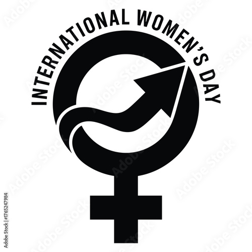 International Womens Day symbol with Venus sign and upward arrow on a white background Keywords: International Womens Day, symbol, Venus, female, woman, gender, equality, empowerment, arrow
