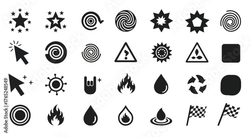 Collection of diverse black silhouette icons and symbols