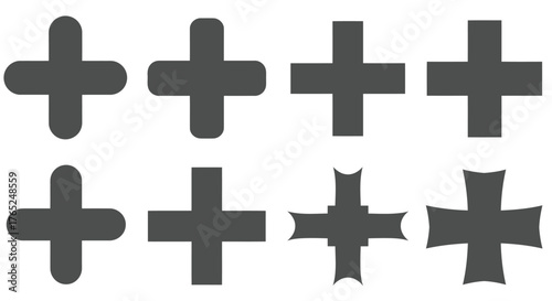 Collection of eight cross shapes in silhouette