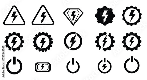 Collection of electrical power and energy icons silhouette