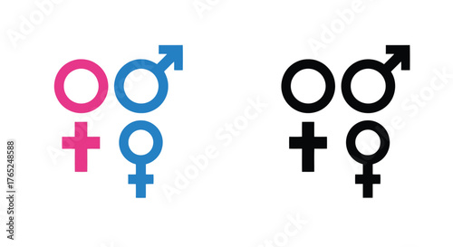 Male and female symbols in color and silhouette
