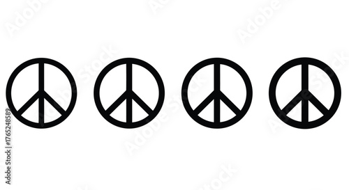 Four black peace sign silhouettes in a row on white background silhouette