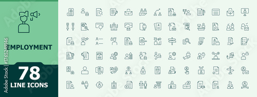 Employment related icon set. Resource vector line icon set. Contain linear sign man, recruitment, hr, human, teamwork and more. Editable vector illustration.
