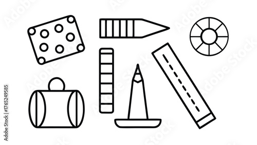 Abstract Geometric Shapes and Objects Line Icons Keywords: abstract, geometric, shapes, objects, icons, billiard balls, pool balls, pencil, eraser