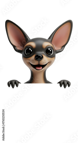 Happy Chihuahua Peeking Through Frosted Glass Realistic 3D Illustration