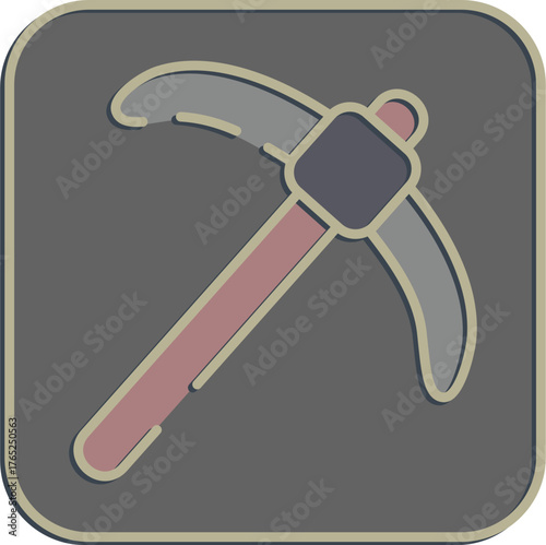 Icon pick axe. Gold mining elements. Icon in embossed style.