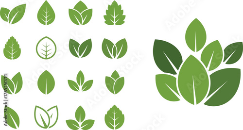 Leaf icons set ecology nature element, green leafs, environment and nature eco sign. Leaves on white background