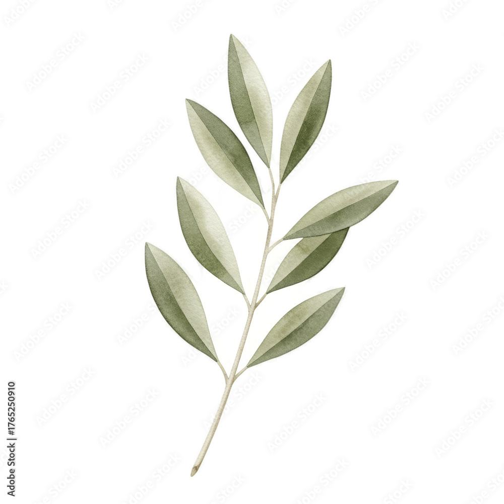 Fototapeta premium Isolated Olive Branch With Green Leaves On Soft Beige Background Detailed Realistic Photo