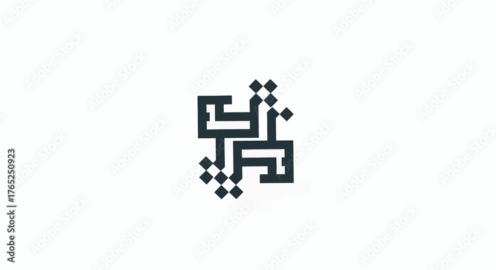 Obraz premium Abstract geometric dark symbol resembling stylized calligraphy or pixel art on a clean white background.