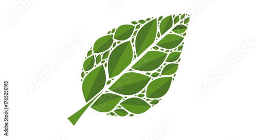 A large green leaf composed of a mosaic of many smaller leaves, symbolizing growth, unity, and nature.