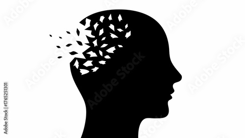Shattered mind concept showing mental breakdown, stress, and memory loss in creative design