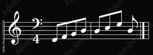 Set of all music notes symbols, flat design vector illustrations