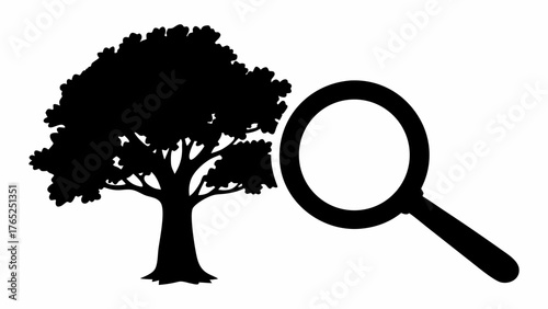 Eco audit concept with magnifying glass revealing a lush tree, ideal environmental research symbol