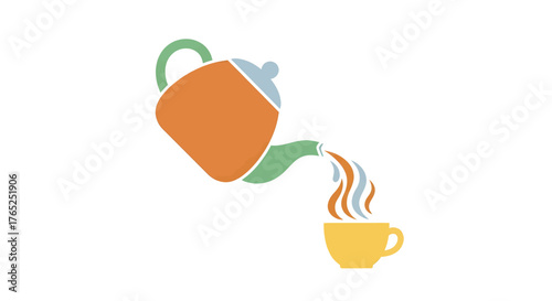 Illustration of a teapot pouring liquid into a cup, suggesting tea or coffee service.