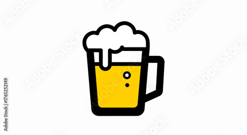 A simple graphic illustration of a glass mug filled with golden beer and topped with white foam.