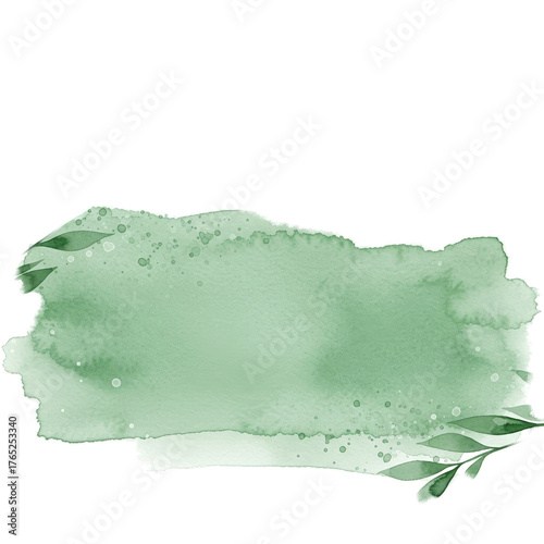 Green Watercolor Brush Stroke Isolated On White With Subtle Textures