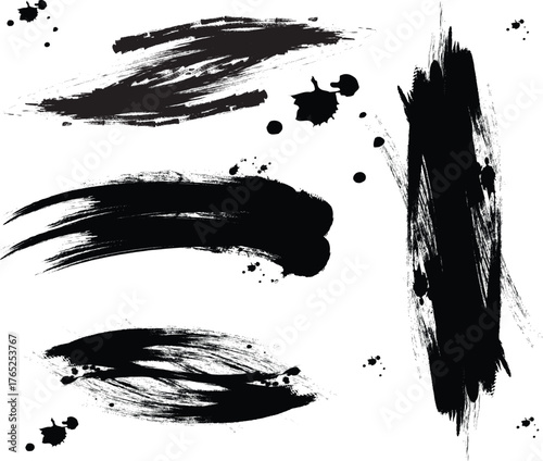 Mega bundle of different ink brush strokes:rectangle,square and round freehand drawings.Ink splatters,grungy painted lines,artistic design elements