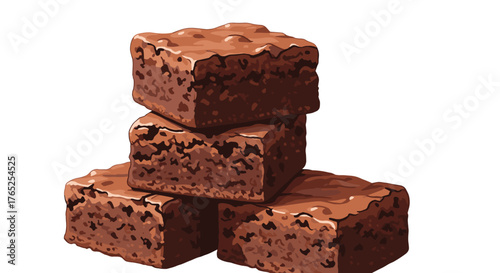 Stacked Chocolate Brownies Tower Dessert Delight Isolated on White Background, Delicious Homemade Confection Ready to Eat, Sweet Treat for Snack, Celebration, Culinary Temptation, Food Presentation fo