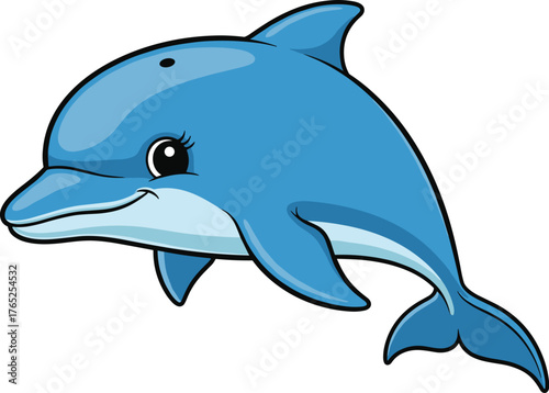 Adorable Blue Dolphin Swimming Happily in Clear Ocean Waters for Children's Educational Material, Marine Biology Presentations, Aquamarine Themed Designs and Animated Media with Happy Sea Life Theme