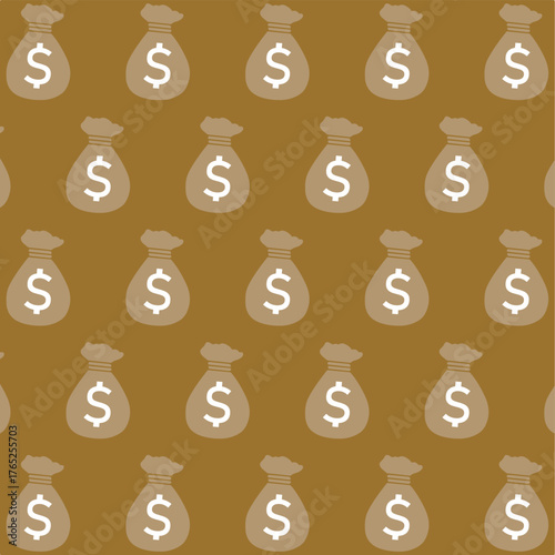 Money Bag Seamless Pattern. Business and Finance Vector Background. Perfect for wrapping paper, background, wallpaper, and financial design