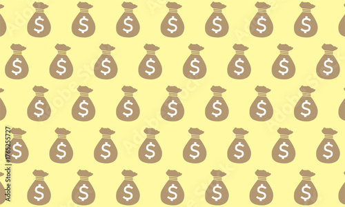 Money bag with US dollar sign pattern seamless. Finance Money Bag Pattern. Perfect for wrapping paper, background, and banking concept visuals.