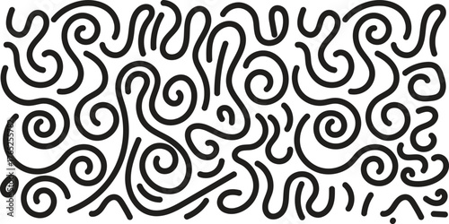 Abstract black swirl line pattern background with modern curved maze design for creative projects. Decorative seamless swirl pattern, artistic wavy line background, minimal abstract texture art.