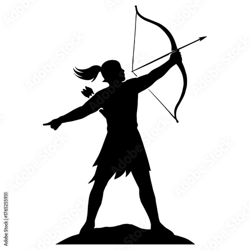 Silhouette of commander pointing forward with bow raised – leadership concept vector with white background 