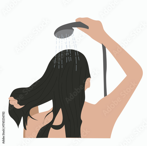 Woman taking shower. Woman taking morning shower in bathroom.