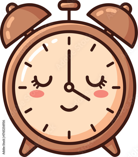 Kawaii Sleeping Alarm Clock Illustration on White Backdrop: Cute, Cartoonish Timepiece for Children's Designs, Education, or Reminder Concepts, Perfect for Digital Graphics, Animation, or Marketing, D