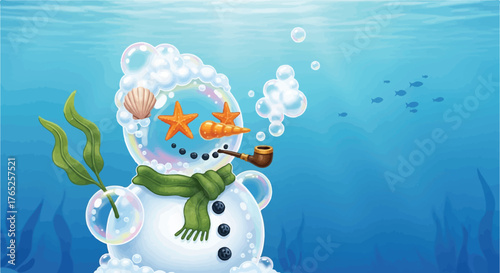Deep Sea Bubble Snowman Starfish Eyes Whimsical Holiday