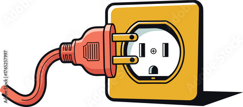 Power Cord Plugged into Outlet Receptacle Illustration Showing Electrical Connection and Energy Transfer, Graphic Style for Energy Efficiency Presentation, Website, Tech, Modern Design and Home Safety