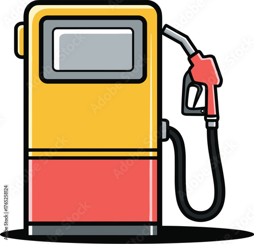 Cartoon Gas Pump Dispensing Fuel at Station: Icon for Automotive Industry, Energy, Petrol, Filling Up, Transportation, Car Service, and Transportation Illustrations in Graphic Design and Presentation