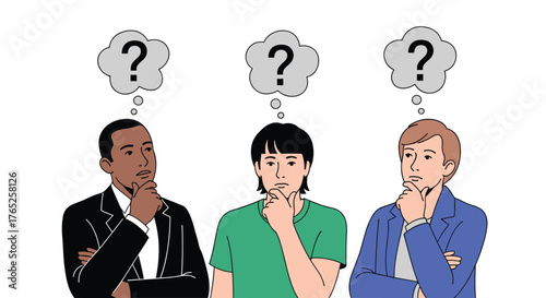 Diverse Group Thinking Hard Pondering Complex Problems, Considering Options in Business and Education Settings, Modern Professional Illustration for Marketing and Presentation, Concept of Choice, Doub