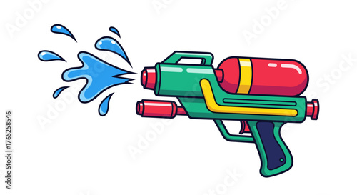 Vibrant Cartoon Water Gun Shooting a Stream of Water: Fun Summer Activity for Kids, Illustrative Design for Games, Education, and Creative Projects, Playful Graphic for Advertising and Marketing Mater