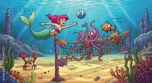 Aquatic Friends Submarine Volleyball Challenge Fun Cartoon