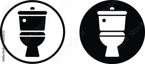 Two simple toilet icons one black on white and one white on black