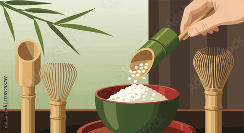 Asian Bamboo Kitchenware Flat Design Preparation