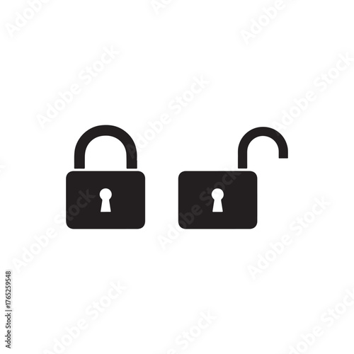 Lock and unlock icon privacy symbol silhouette vector illustration on white background
