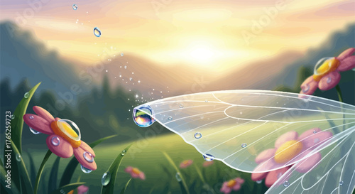 Close Up Golden Dewdrop Magic On Translucent Wing