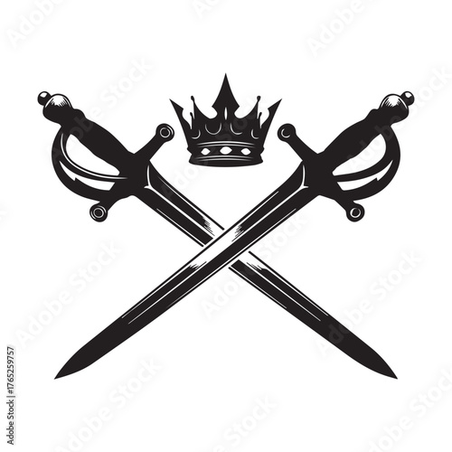 Crossed swords crown heraldry symbol vector