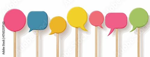 Bocadillos de diálogo de colores sobre palos para fiestas y eventos de comunicación