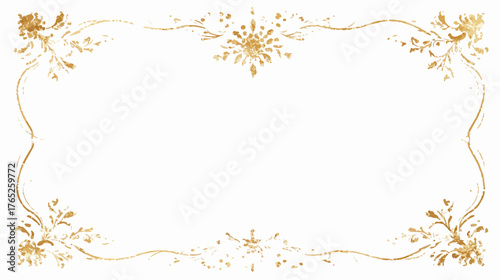 Marco floral dorado vintage con adornos ornamentales y diseño intrincado para invitaciones o certificados.