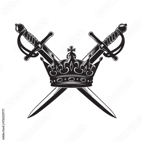 Crossed swords crown stars heraldry symbol vector