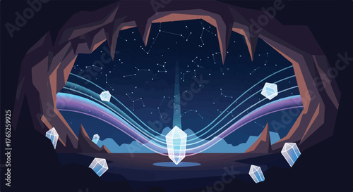 Cosmic Crystal Grotto Star Chart Vector Illustration