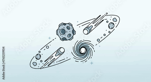 Cosmic Dynamics Line Art Asteroids Comets Vortex