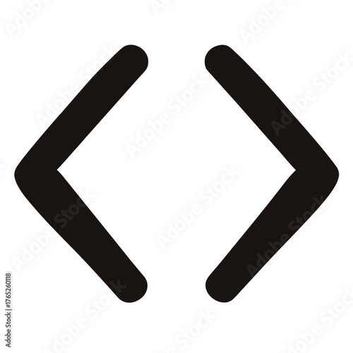 Two black angle brackets pointing towards each other on a white background